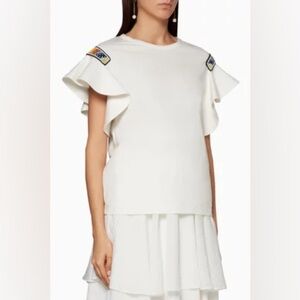 ZAYAN THE LABEL White Rainbow Beaded festival coachella tee top embroidered